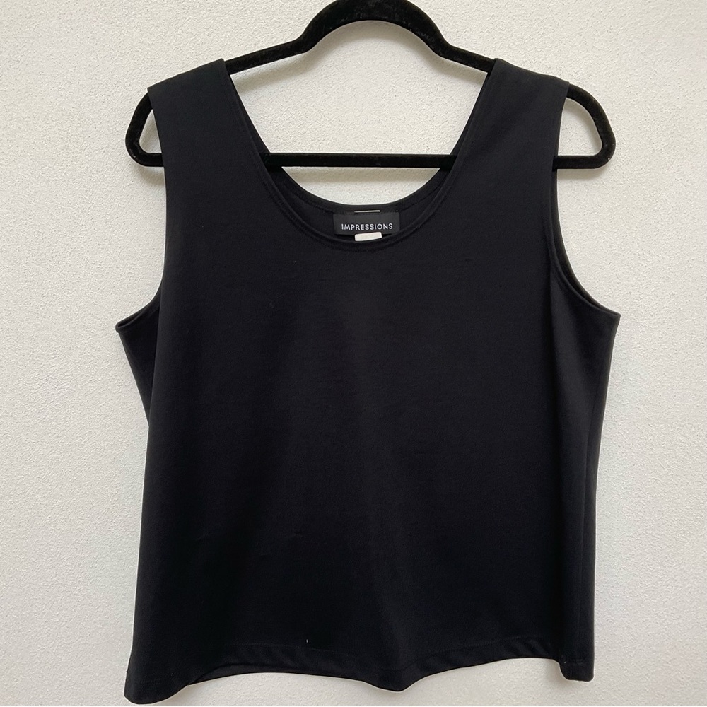 Impressions Black Basic Thick Strap Tank Top Size Large Neutral Layer All Season
